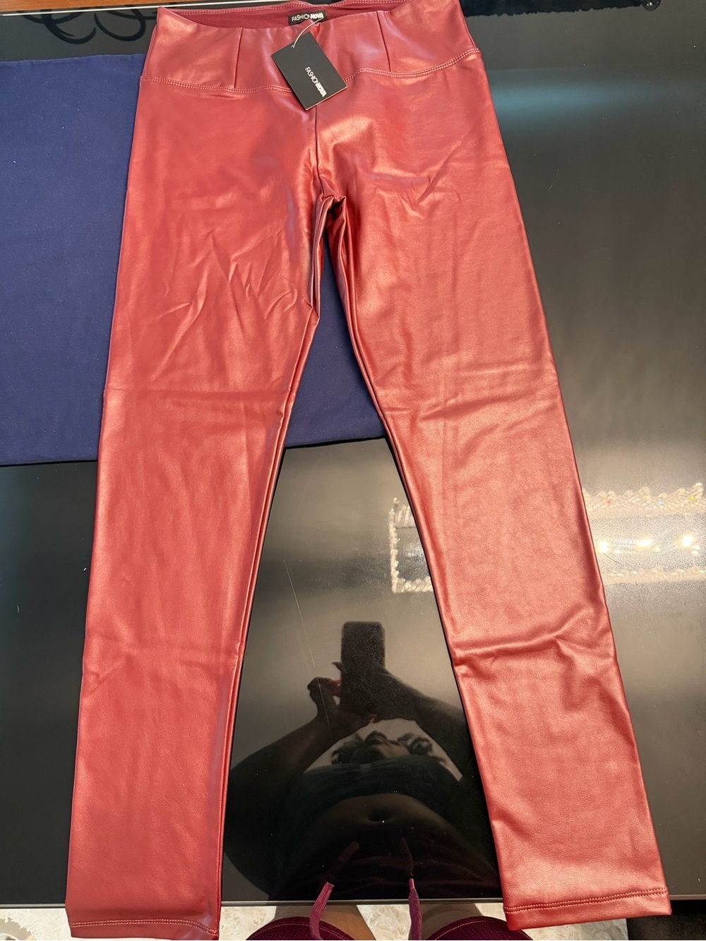 Fashion Nova Woman Faux-Leather Leggings - Burgundy Red